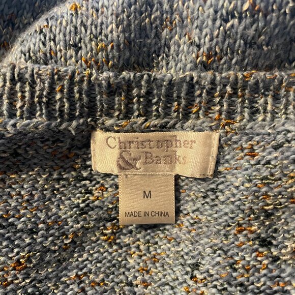 Christopher & Banks Size M Blue Gray Knit Sweater 3/4 Sleeves 3 Top Buttons - Picture 8 of 9